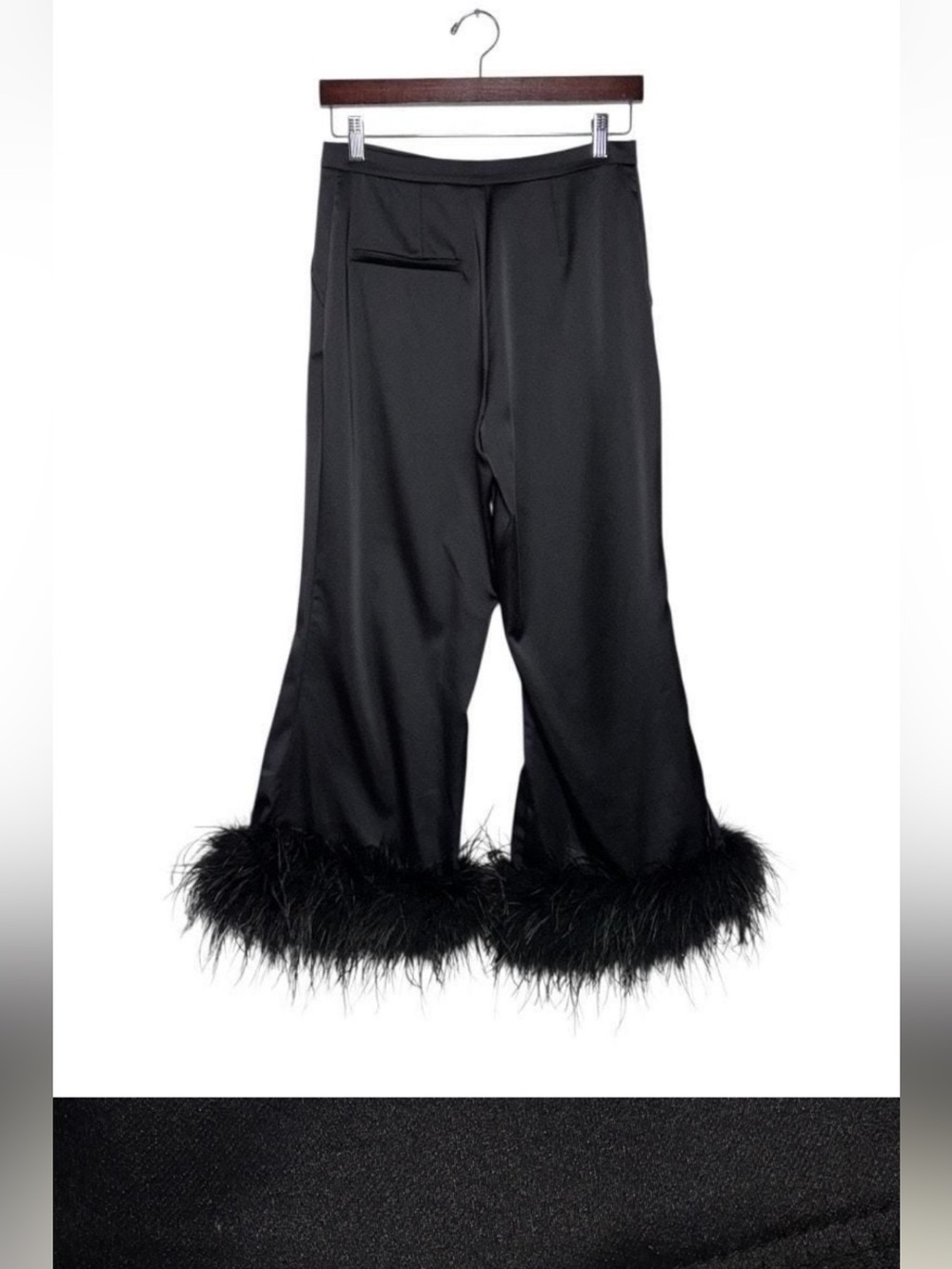 New! GIGII’S Visby Satin Marabou Feather Trim Wide Leg Trousers 🖤 Small NWT! - Picture 10 of 12